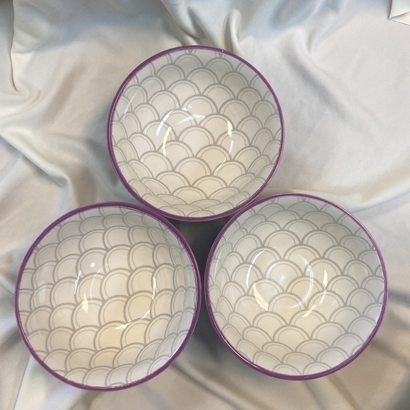 Set of 3 Roscher Gray Scalloped Print Stoneware Dessert 6” Inch Bowls - Picture 2 of 10